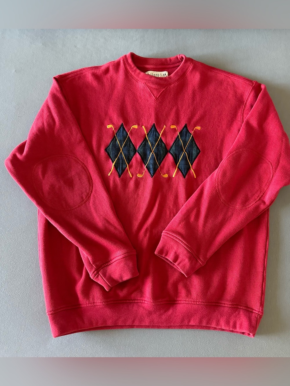 Vintage Grand Slam Red Crew Neck Pullover Sweatshirt w/Argyle Golf Club Design